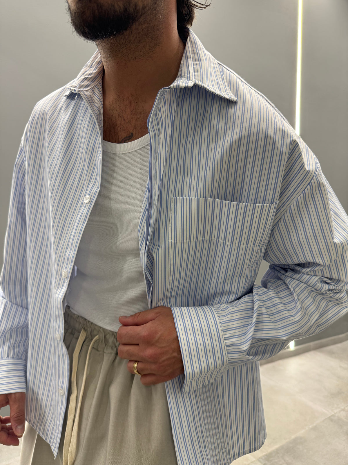 Camicia a righe CRIS azzurra